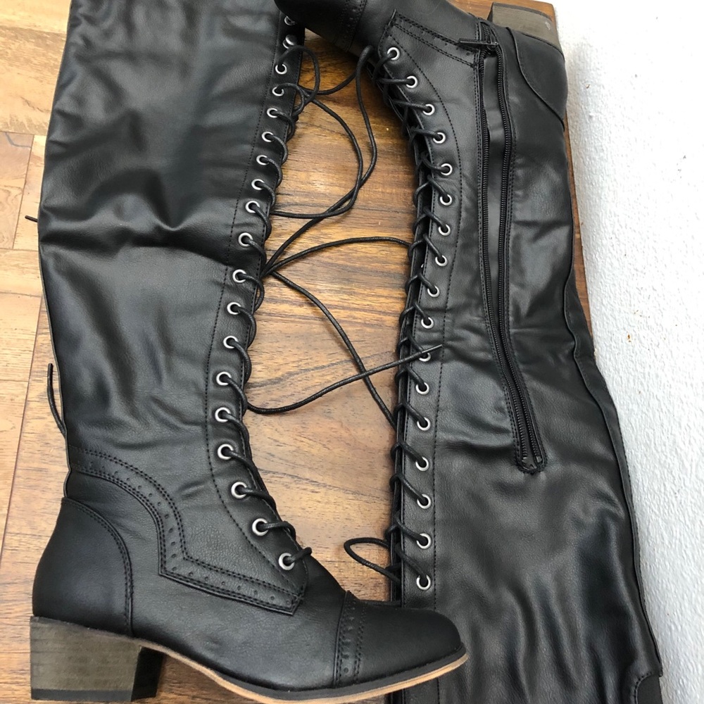 Black Lace up over the knee boots